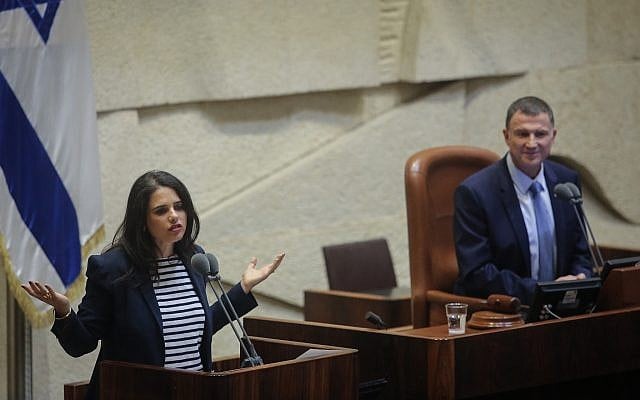Justice Minister Ayelet Shaked at a plenary session at the Knesset on September 17, 2018. (Flash90) Justice Minister Ayelet Shaked at a plenary session at the Knesset on September 17, 2018. (Flash90)