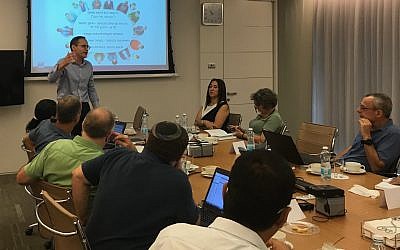 The CEO of the Tel Aviv Stock Exchange (TASE) Ittai Ben-Zeev speaking to journalists in Tel Aviv; Sept. 3, 2018 (Shoshanna Solomon/Times of Israel)