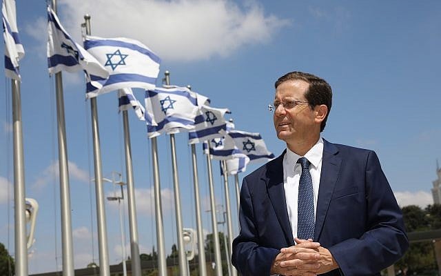 Illustrative: Isaac Herzog outside the Knesset (Courtesy)