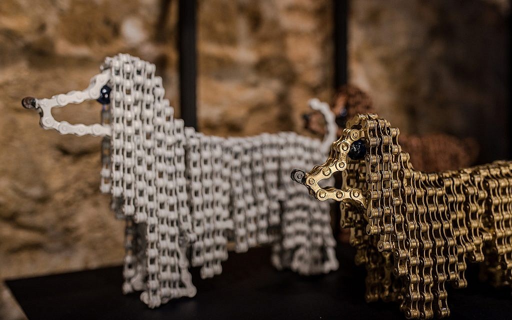 Two of Nirit Levav Packer's Afghan dogs, welded from many sets of bicycle chains (Courtesy Nirit Levav Packer Art Gallery) Two of Nirit Levav Packer's Afghan dogs, welded from many sets of bicycle chains (Courtesy Nirit Levav Packer Art Gallery)