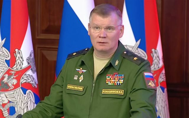 A Russian military official gives a briefing on the downing of an IL-20 military plane near Syria on September 23, 2018. (Screen capture: Russia Today)
