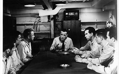 Humphrey Bogart, center, in a scene from the 1954 film 'The Caine Mutiny.' (Columbia Pictures/Getty Images, via JTA)