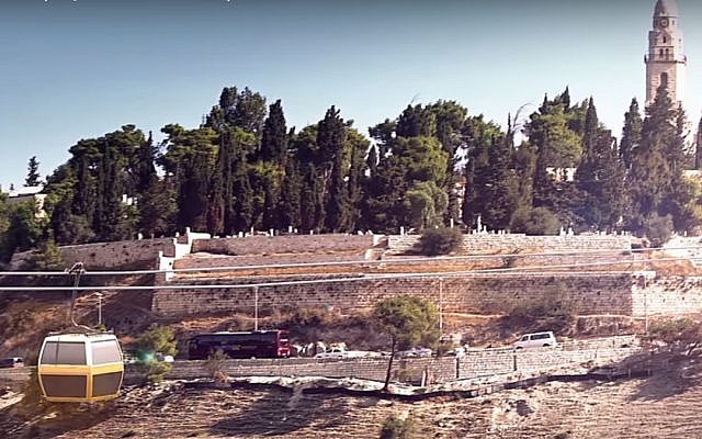Artist's impression of a cable car crossing Jerusalem's Hinnom Valley to Mount Zion, from a promotional video uploaded to YouTube. Artist's impression of a cable car crossing Jerusalem's Hinnom Valley to Mount Zion, from a promotional video uploaded to YouTube.
