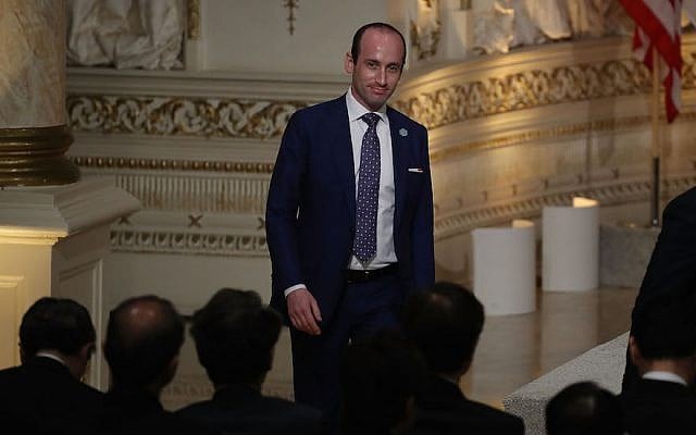 Stephen Miller arriving before the start of a news conference by US President Donald Trump and Japanese Prime Minister Shinzo Abe at Mar-a-Lago resort in West Palm Beach, Florida, April 18, 2018. (Joe Raedle/Getty Images) Stephen Miller arriving before the start of a news conference by US President Donald Trump and Japanese Prime Minister Shinzo Abe at Mar-a-Lago resort in West Palm Beach, Florida, April 18, 2018. (Joe Raedle/Getty Images)