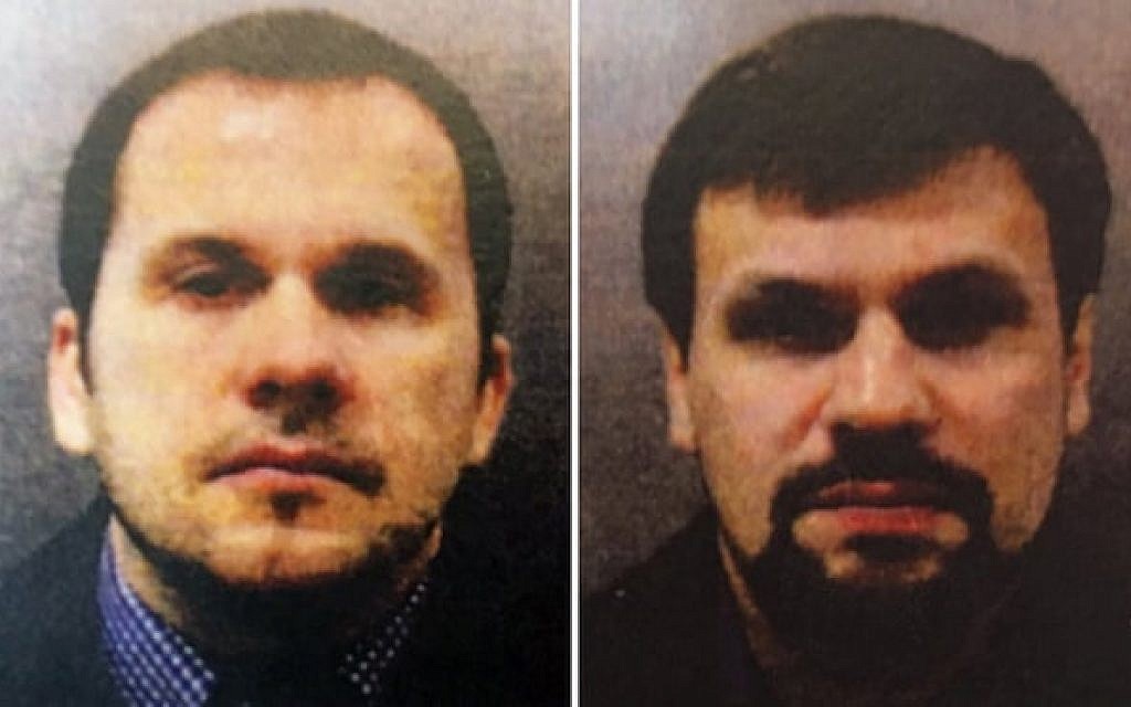 Alexander Petrov, left, and Ruslan Boshirov, right, were charged by British prosecutors with the nerve agent poisoning of ex-spy Sergei Skripal and his daughter Yulia in the English city of Salisbury. (Metropolitan Police) Alexander Petrov, left, and Ruslan Boshirov, right, were charged by British prosecutors with the nerve agent poisoning of ex-spy Sergei Skripal and his daughter Yulia in the English city of Salisbury. (Metropolitan Police)