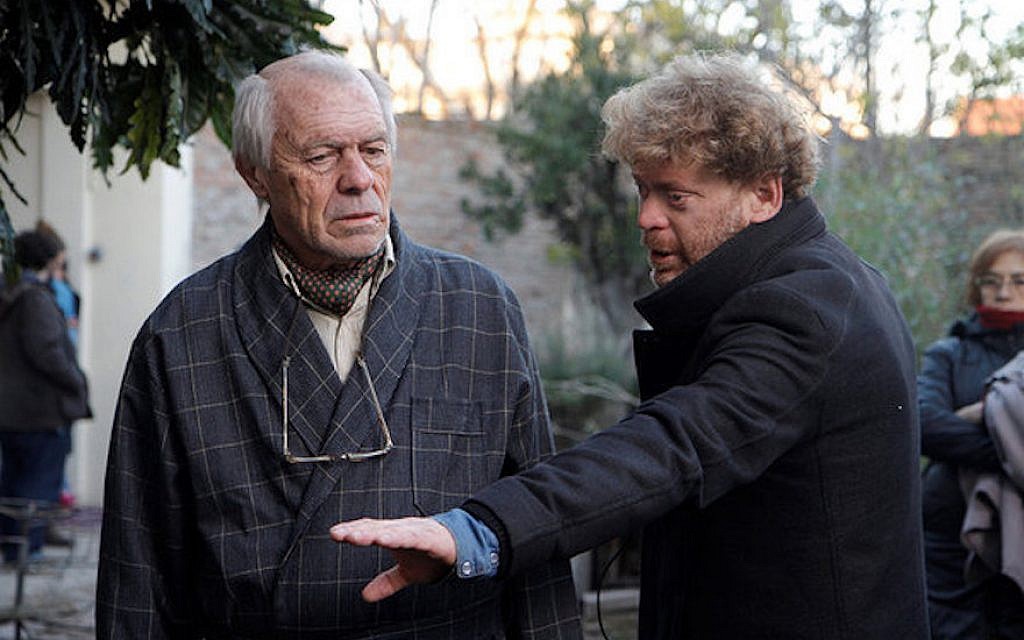 Pablo Solarz, right, directs Manuel Angel Sola in 'The Last Suit.' (Outsider Pictures/via JTA)