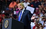 US President Donald Trump speaks during a "Make America Great Again" rally at Landers Center in Southaven, Mississippi, on October 2, 2018. (MANDEL NGAN/AFP)