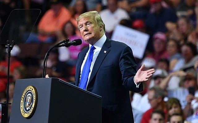 US President Donald Trump speaks during a "Make America Great Again" rally at Landers Center in Southaven, Mississippi, on October 2, 2018. (MANDEL NGAN/AFP) US President Donald Trump speaks during a "Make America Great Again" rally at Landers Center in Southaven, Mississippi, on October 2, 2018. (MANDEL NGAN/AFP)