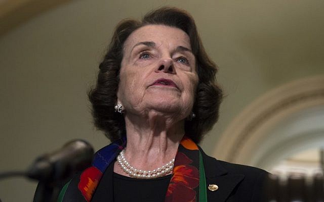 Democratic US Senator Dianne Feinstein speaks during a press briefing about the recent FBI investigation into US Supreme Court nominee Brett Kavanaugh on Capitol Hill in Washington, DC on October 4, 2018. (ANDREW CABALLERO-REYNOLDS/AFP)