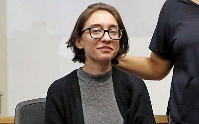 US student Lara Alqasem sits for a hearing at the Tel Aviv District Court on October 11, 2018. (Jack Guez/AFP)
