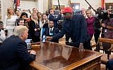 File: US President Donald Trump meets with rapper Kanye West, right, in the Oval Office of the White House in Washington, DC, on October 11, 2018. (Photo by SAUL LOEB / AFP)