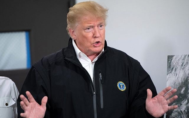 US President Donald Trump speaks during a briefing on damage from Hurricane Michael in Macon, Georgia, October 15, 2018. (SAUL LOEB/AFP) US President Donald Trump speaks during a briefing on damage from Hurricane Michael in Macon, Georgia, October 15, 2018. (SAUL LOEB/AFP)