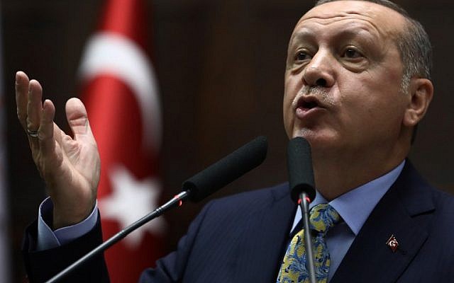Turkish President Tayyip Erdogan addresses members of parliament of his ruling AK Party (AKP) during a meeting at the Turkish parliament in Ankara, on October 16, 2018. (Photo by ADEM ALTAN / AFP) Turkish President Tayyip Erdogan addresses members of parliament of his ruling AK Party (AKP) during a meeting at the Turkish parliament in Ankara, on October 16, 2018. (Photo by ADEM ALTAN / AFP)