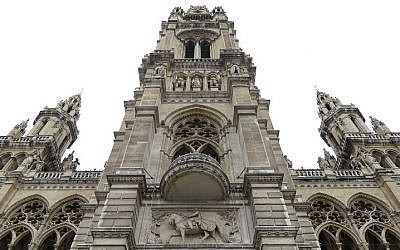 A balcony at Vienna's town hall built in commemoration of a speech made by Nazi leader Adolf Hitler is pictured on January 9, 2015. (Roland Schlager/APA/AFP)