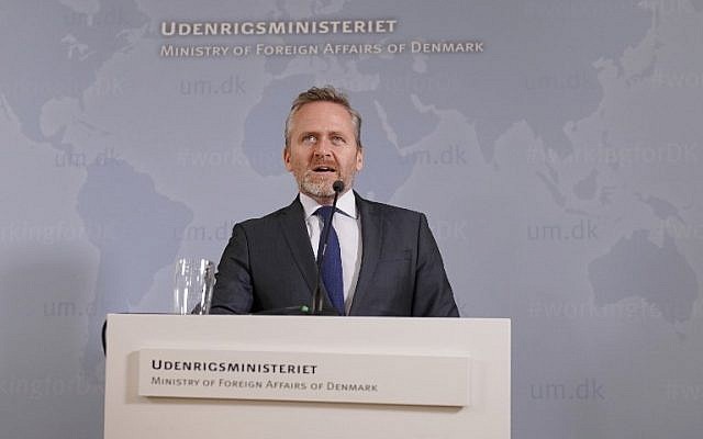 Danish Foreign Minister Anders Samuelsen gives a press conference in Copenhagen, on October 30, 2018. (Martin Sylvest/Ritzau Scanpix/AFP) Danish Foreign Minister Anders Samuelsen gives a press conference in Copenhagen, on October 30, 2018. (Martin Sylvest/Ritzau Scanpix/AFP)