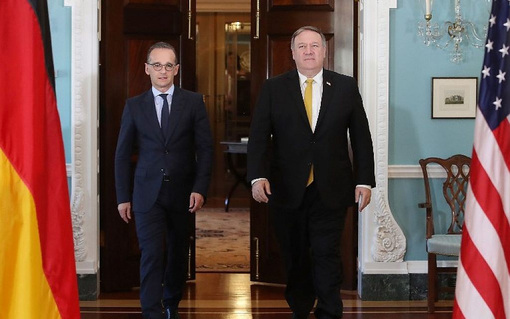 Secretary of State Mike Pompeo, right, meets with German Foreign Minister Heiko Maas, at the Department of State, on October 3, 2018 in Washington, DC. (Mark Wilson/Getty Images/AFP)