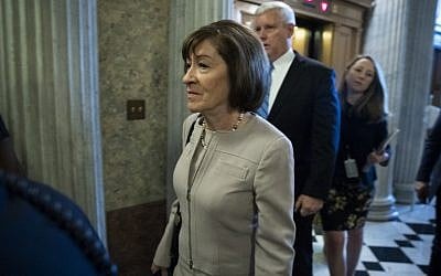 Sen. Susan Collins (R-ME) walks to the Senate floor for a cloture vote on the nomination of Supreme Court Judge Brett Kavanaugh to the US Supreme Court, at the U.S. Capitol, October 5, 2018 in Washington, DC.   (Drew Angerer/Getty Images/AFP)