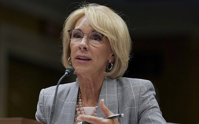 In this photo from June 5, 2018, Education Secretary Betsy DeVos testifies during a Senate Subcommittee on Labor, Health and Human Services, Education, and Related Agencies Appropriations hearing in Washington. (AP Photo/Carolyn Kaster, File) In this photo from June 5, 2018, Education Secretary Betsy DeVos testifies during a Senate Subcommittee on Labor, Health and Human Services, Education, and Related Agencies Appropriations hearing in Washington. (AP Photo/Carolyn Kaster, File)