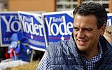 Rep. Kevin Yoder, R-Kan., talks to supporters during a parade in Overland Park, Kansas, September 29, 2018. (Charlie Riedel/AP)