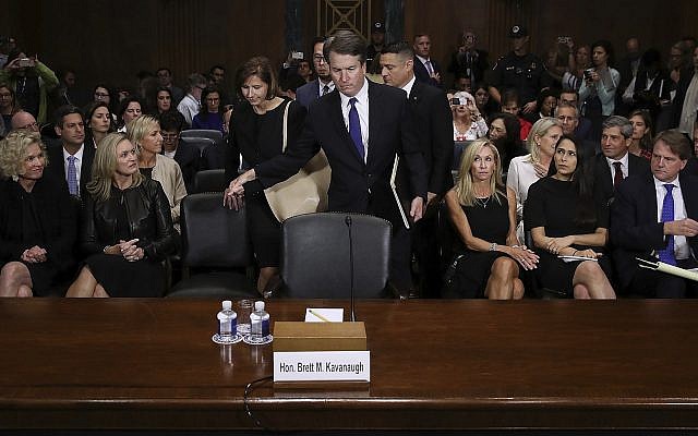 In this Sept. 27, 2018 file photo, Supreme Court nominee Brett Kavanaugh arrives to testify before the Senate Judiciary Committee on Capitol Hill in Washington. Seated second row, second from left, Joel Kaplan, Facebook’s vice president for global public policy. (Win McNamee/Pool Photo via AP) In this Sept. 27, 2018 file photo, Supreme Court nominee Brett Kavanaugh arrives to testify before the Senate Judiciary Committee on Capitol Hill in Washington. Seated second row, second from left, Joel Kaplan, Facebook’s vice president for global public policy. (Win McNamee/Pool Photo via AP)
