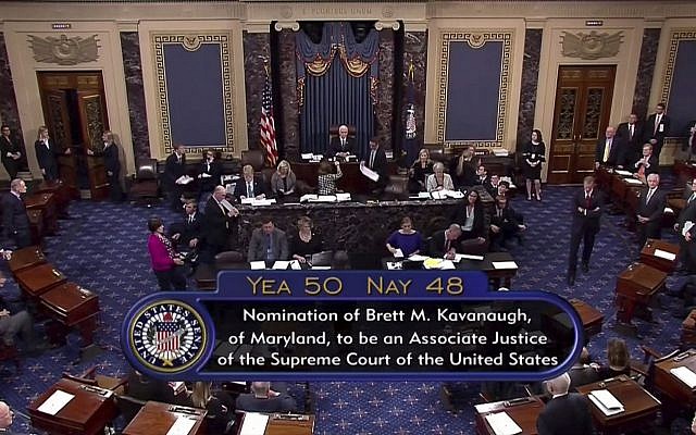 Vice President Mike Pence announces the result of the vote for the confirmation of Brett Kavanaugh to the Supreme Court in Washington. (AP/APTN) Vice President Mike Pence announces the result of the vote for the confirmation of Brett Kavanaugh to the Supreme Court in Washington. (AP/APTN)