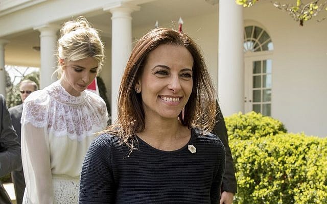 Dina Powell leaves a news conference in the Rose Garden at the White House in Washington on April 5, 2017. (AP/Andrew Harnik, File) Dina Powell leaves a news conference in the Rose Garden at the White House in Washington on April 5, 2017. (AP/Andrew Harnik, File)