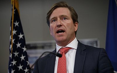 Christopher Krebs, undersecretary of the Department of Homeland Security's National Protection and Programs Directorate, speaks during a news conference on election cyber security on October 19, 2018, in Arlington, Va. (AP Photo/Evan Vucci)