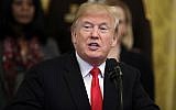 US President Donald Trump speaks about crude pipe bombs targeting Hillary Clinton, former President Barack Obama, CNN and others, during an event on the opioid crisis, in the East Room of the White House, in Washington, DC, on October 24, 2018. (Evan Vucci/AP)