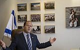 Jerusalem Mayor Nir Barkat speaks during an interview with The Associated Press in Jerusalem, February 27, 2018. (AP Photo/Tsafrir Abayov)