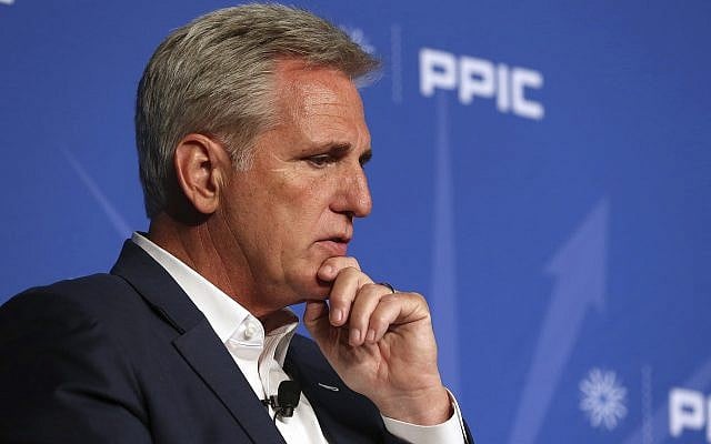 Rep. Kevin McCarthy, R-Calif., ponders a question during his appearance with the Public Policy Institute of California, Wednesday, Aug. 15, 2018, in Sacramento, Calif. (AP Photo/Rich Pedroncelli) Rep. Kevin McCarthy, R-Calif., ponders a question during his appearance with the Public Policy Institute of California, Wednesday, Aug. 15, 2018, in Sacramento, Calif. (AP Photo/Rich Pedroncelli)