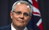 Newly elected leader of the Liberal Party, Scott Morrison addresses media at a press conference at Parliament House in Canberra, Aug. 24, 2018 (Lukas Coch/AAP Image via AP)