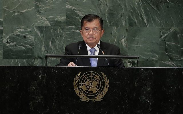 Vice President of Indonesia Jusuf Kalla addresses the 73rd session of the United Nations General Assembly Thursday, Sept. 27, 2018, at the United Nations headquarters. (AP Photo/Frank Franklin II) Vice President of Indonesia Jusuf Kalla addresses the 73rd session of the United Nations General Assembly Thursday, Sept. 27, 2018, at the United Nations headquarters. (AP Photo/Frank Franklin II)