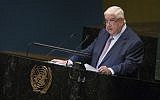 Syrian Deputy Prime Minister and Foreign Minister Walid al-Moallem addresses the 73rd session of the United Nations General Assembly, at UN. headquarters, September 29, 2018. (Mary Altaffer/AP)