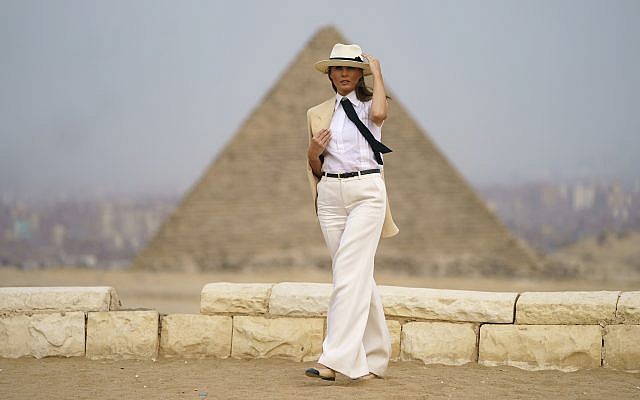 First lady Melania Trump visits the historical site of the Giza Pyramids in Giza, near Cairo, Egypt. Oct. 6, 2018 (AP Photo/Carolyn Kaster) First lady Melania Trump visits the historical site of the Giza Pyramids in Giza, near Cairo, Egypt. Oct. 6, 2018 (AP Photo/Carolyn Kaster)