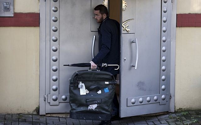A member of security exits the Saudi Arabia's consulate in Istanbul, Oct. 12, 2018 (AP Photo/Petros Giannakouris) A member of security exits the Saudi Arabia's consulate in Istanbul, Oct. 12, 2018 (AP Photo/Petros Giannakouris)