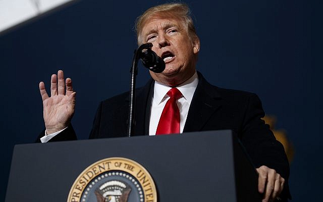 US President Donald Trump speaks during a campaign rally, on October 12, 2018, in Lebanon, Ohio. (AP Photo/Evan Vucci) US President Donald Trump speaks during a campaign rally, on October 12, 2018, in Lebanon, Ohio. (AP Photo/Evan Vucci)