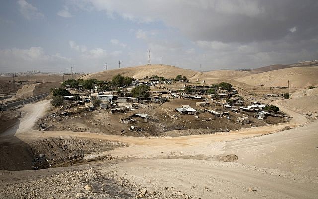 The West Bank Bedouin community of Khan al-Ahmar, October 21, 2018 (AP Photo/Majdi Mohammed) The West Bank Bedouin community of Khan al-Ahmar, October 21, 2018 (AP Photo/Majdi Mohammed)