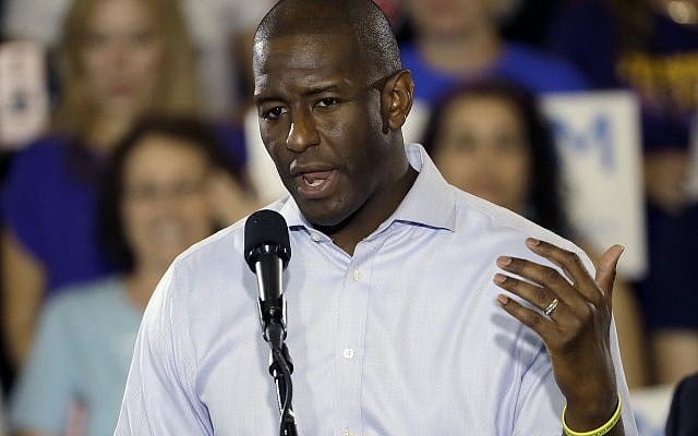 Florida Democratic gubernatorial candidate Andrew Gillum gestures during a campaign rally along with US Sen. Bill Nelson, D-Fla., Monday, Oct. 22, 2018, at the University of South Florida in Tampa, Fla. (AP Photo/Chris O'Meara) Florida Democratic gubernatorial candidate Andrew Gillum gestures during a campaign rally along with US Sen. Bill Nelson, D-Fla., Monday, Oct. 22, 2018, at the University of South Florida in Tampa, Fla. (AP Photo/Chris O'Meara)