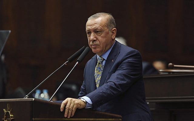 Turkey's President Recep Tayyip Erdogan addresses members of his ruling Justice and Development Party (AKP), in Ankara, Turkey,
October 23, 2018 (AP Photo/Ali Unal) Turkey's President Recep Tayyip Erdogan addresses members of his ruling Justice and Development Party (AKP), in Ankara, Turkey,
October 23, 2018 (AP Photo/Ali Unal)