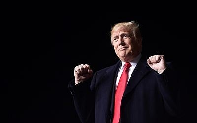 US President Donald Trump at a rally at Central Wisconsin Airport in Mosinee, Wisconsin, on October 24, 2018. (AP Photo/Susan Walsh)