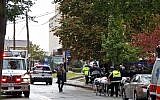 First responders surround the Tree of Life Synagogue where a shooter opened fire October 27, 2018. (AP/Gene J. Puskar)