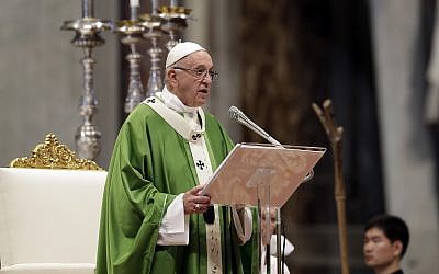 Pope Francis delivers his speech during a Mass for the closing of the synod of bishops in St. Peter's Basilica at the Vatican, Oct. 28, 2018. (AP Photo/Andrew Medichini) Pope Francis delivers his speech during a Mass for the closing of the synod of bishops in St. Peter's Basilica at the Vatican, Oct. 28, 2018. (AP Photo/Andrew Medichini)