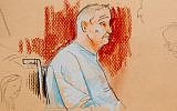 A courtroom sketch depicting Robert Gregory Bowers as he appeared in a wheelchair at federal court on Monday, October 29, 2018, in Pittsburgh, Pennsylvania. (Dave Klug via AP)