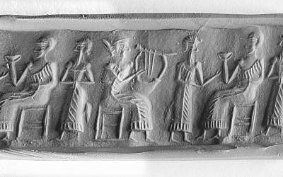 A protective goddess presents a worshipper before a king seated on a throne, Mesopotamia, 21st century BCE, one of the artifacts being lent to the Sichuan University Museum for a fall 2018 exhibit (Courtesy Bible Lands Museum Jerusalem)