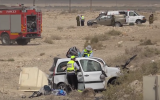 The scene of a deadly crash between a car and a bus on Route 90 near the Dead Sea on October 18, 2018. (Screen capture: Israel Police)