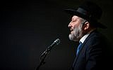 Interior Minister Aryeh Deri speaks at a Shas party event in Jerusalem marking the Sukkot on September 27, 2018. (Aharon Krohn/Flash90)