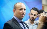 Education Naftali Bennett speaks to press, prior to the weekly cabinet meeting, at the Prime Minister's Office in Jerusalem, September 16, 2018. (Marc Israel Sellem/Pool/Flash90)