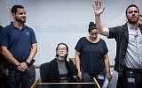 Lara Alqasem, sitting, at Tel Aviv District court on October 11, 2018. (Miriam Alster/Flash90)