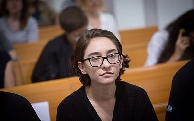 Lara Alqasem, a 22-year-old American graduate student, at the Supreme Court in Jerusalem on October 17, 2018, prior to winning an appeal against deportation for alleged BDS activities. (Miriam Alster/Flash90)