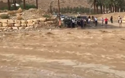 Flooding in southern Israel due to heavy rains on October 25, 2018. (Screen capture: Twitter)